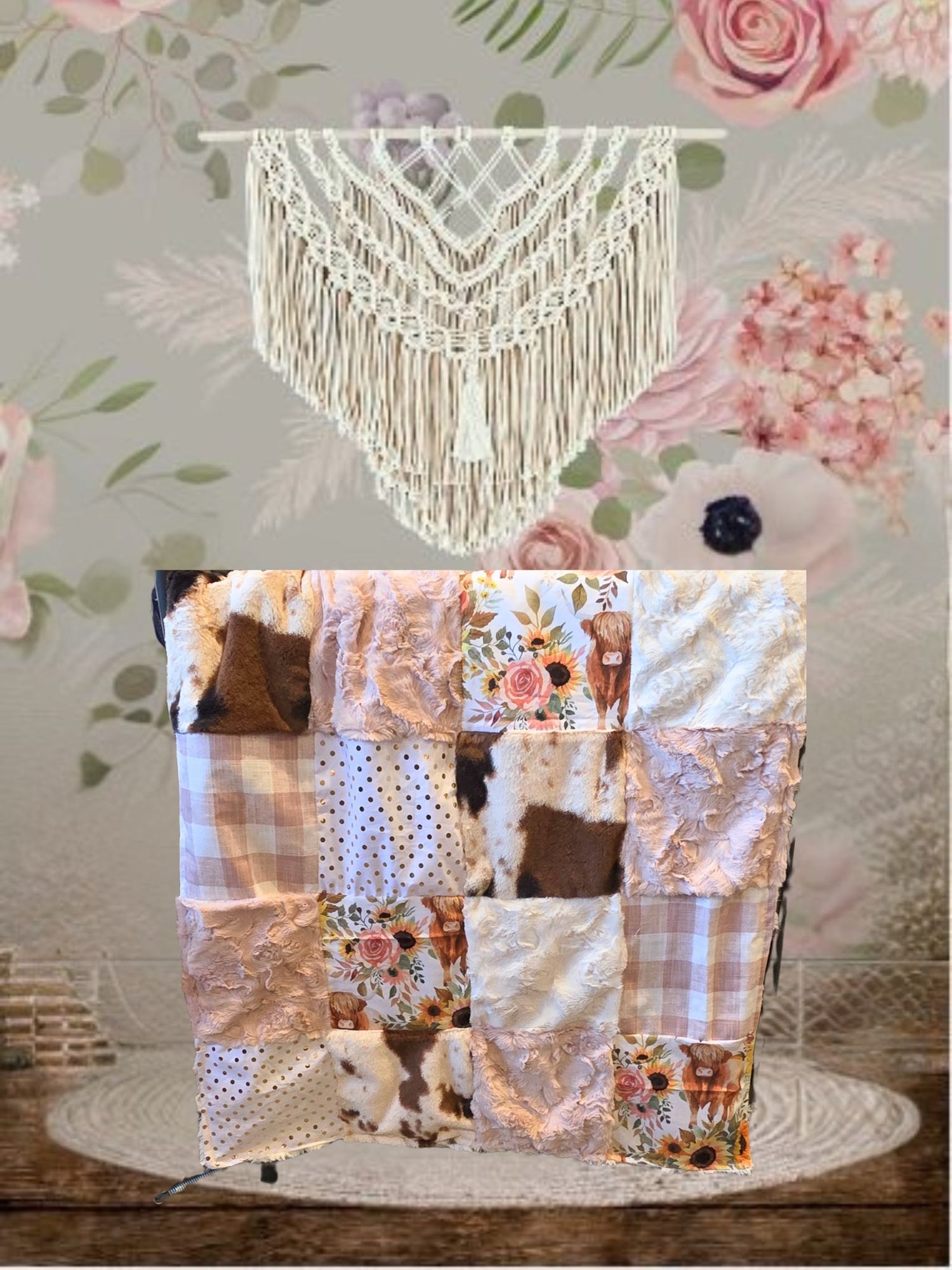 Sunflower Rose Highland Cow Western Girl Crib Bedding - DBC Baby Bedding Co 