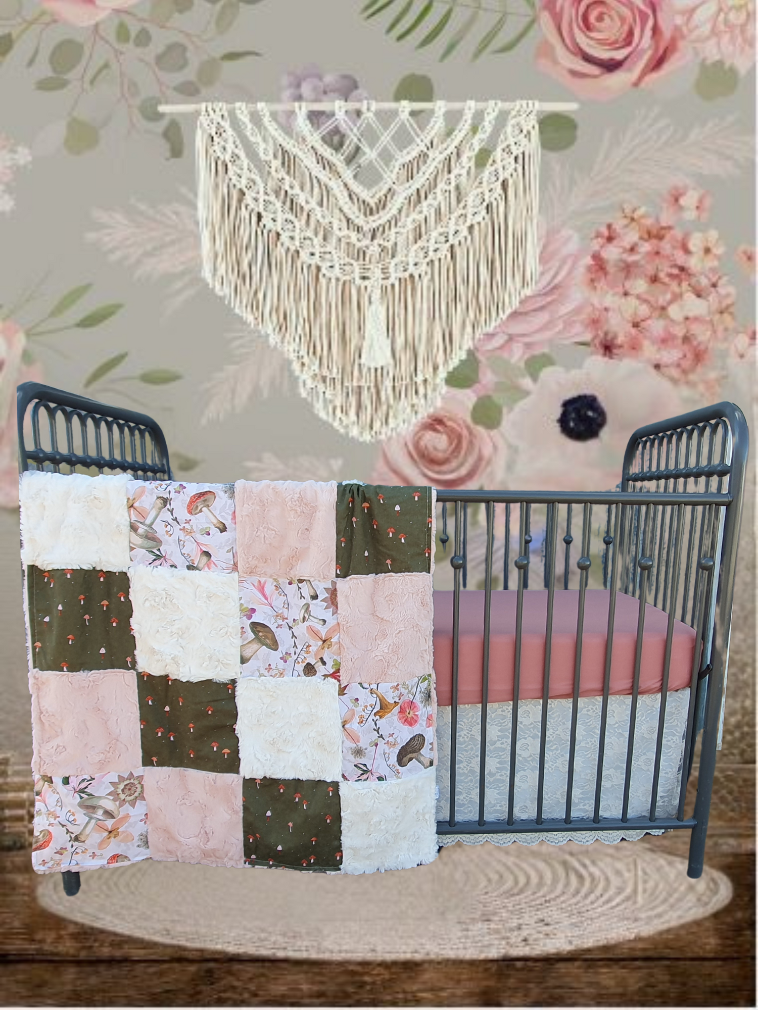 Mushroom Field Shabby Chic Baby Crib Bedding