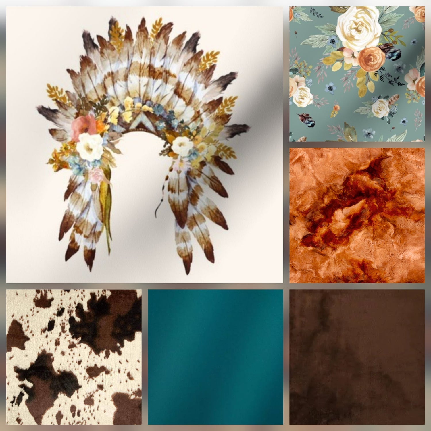 Headdress and Floral Western Crib Bedding