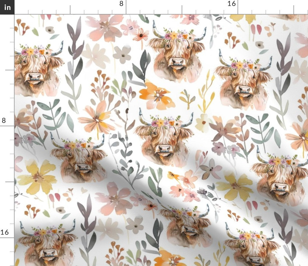 Wildflower Highland Cows Western Baby Girl Crib Bedding - DBC Baby Bedding Co 