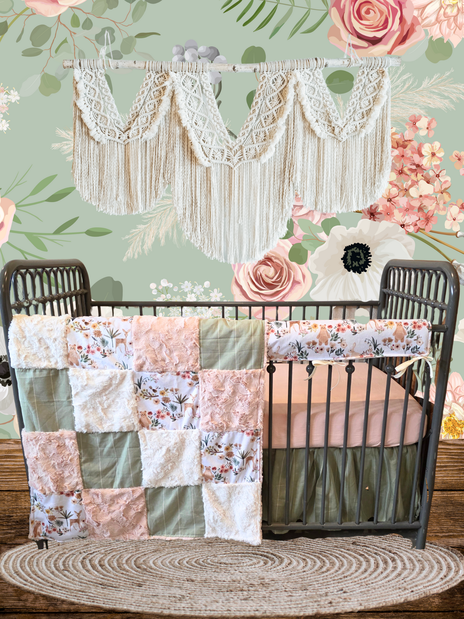 Bunny, Deer, Bear Woodland Girl Crib Bedding - DBC Baby Bedding Co 