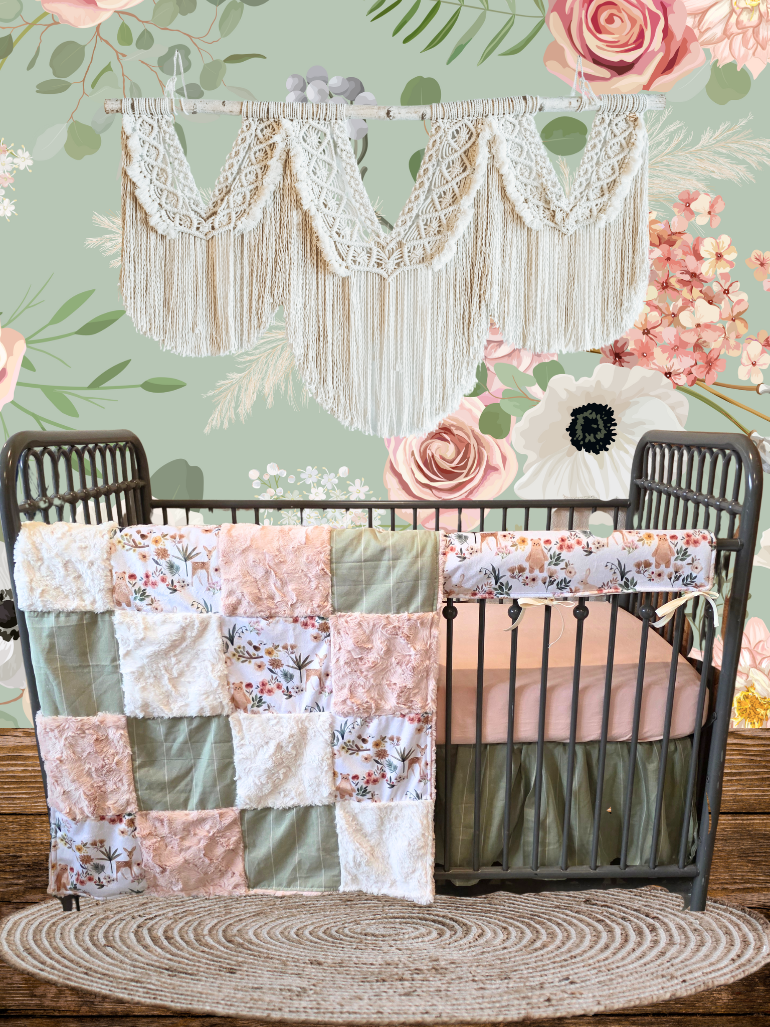 Bunny, Deer, Bear Woodland Girl Crib Bedding - DBC Baby Bedding Co 