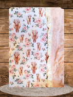 Rose Highland Cow and Dusty Rose Minky with ivory satin ruffle Baby Blanket - DBC Baby Bedding Co 