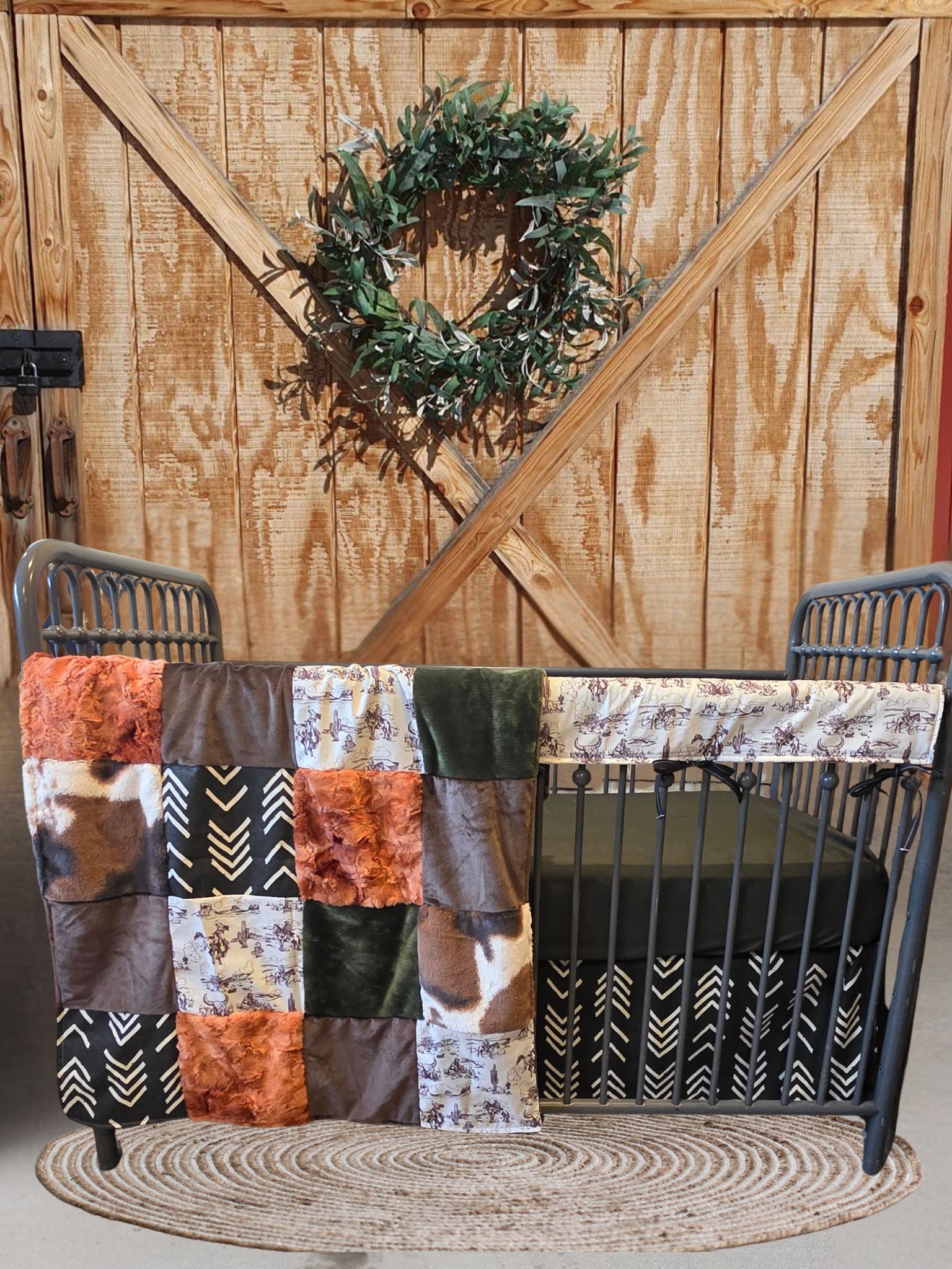 Western Cowboy Toile and Cow Minky Boy Crib Bedding - DBC Baby Bedding Co 