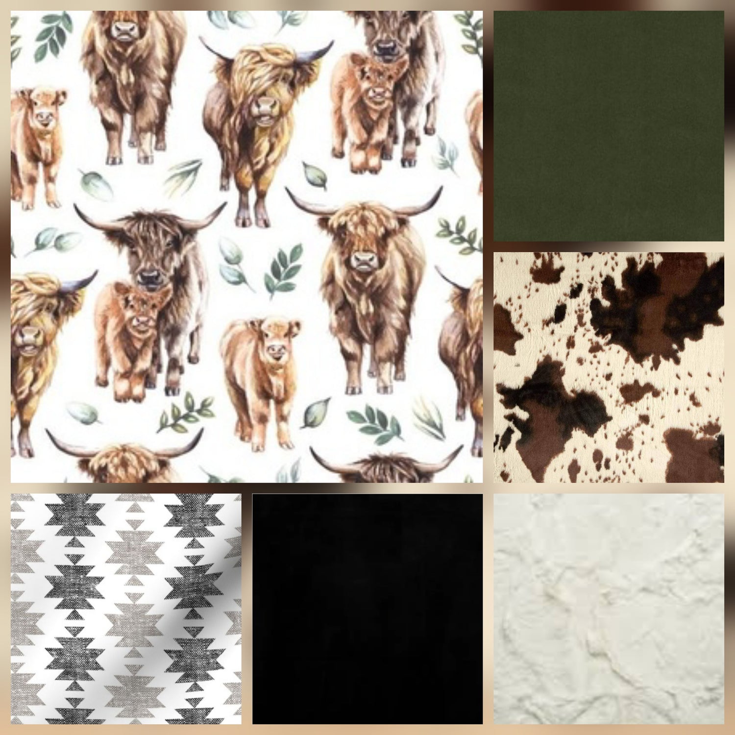 Highland Cow and Aztec Western Boy Crib Bedding - DBC Baby Bedding Co 