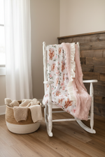 Rose Highland Cow and Dusty Rose Minky Western Blanket Rocking Chair