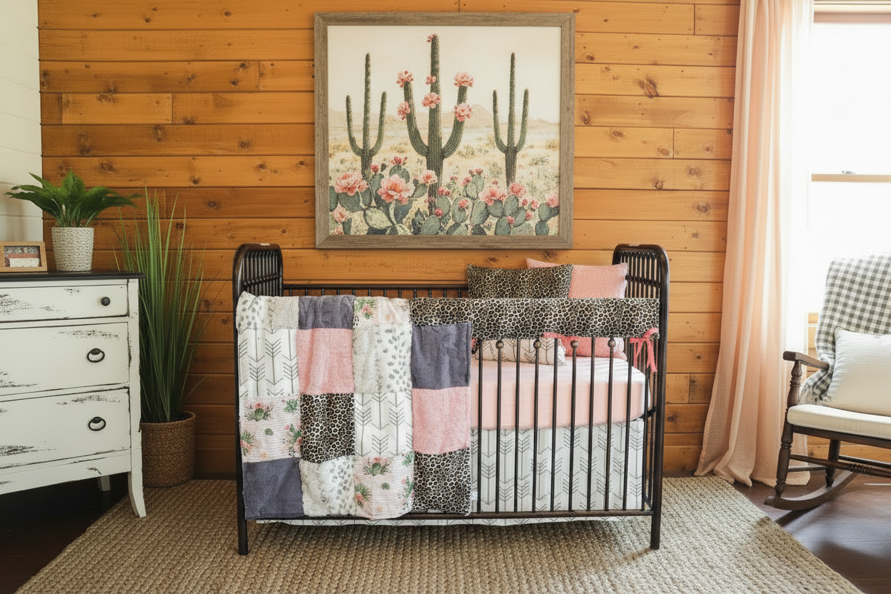 Rustic Western Nursery with Blooming Cactus Art