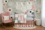 Sage Pink Floral Bedding - Gathered Coral Skirt