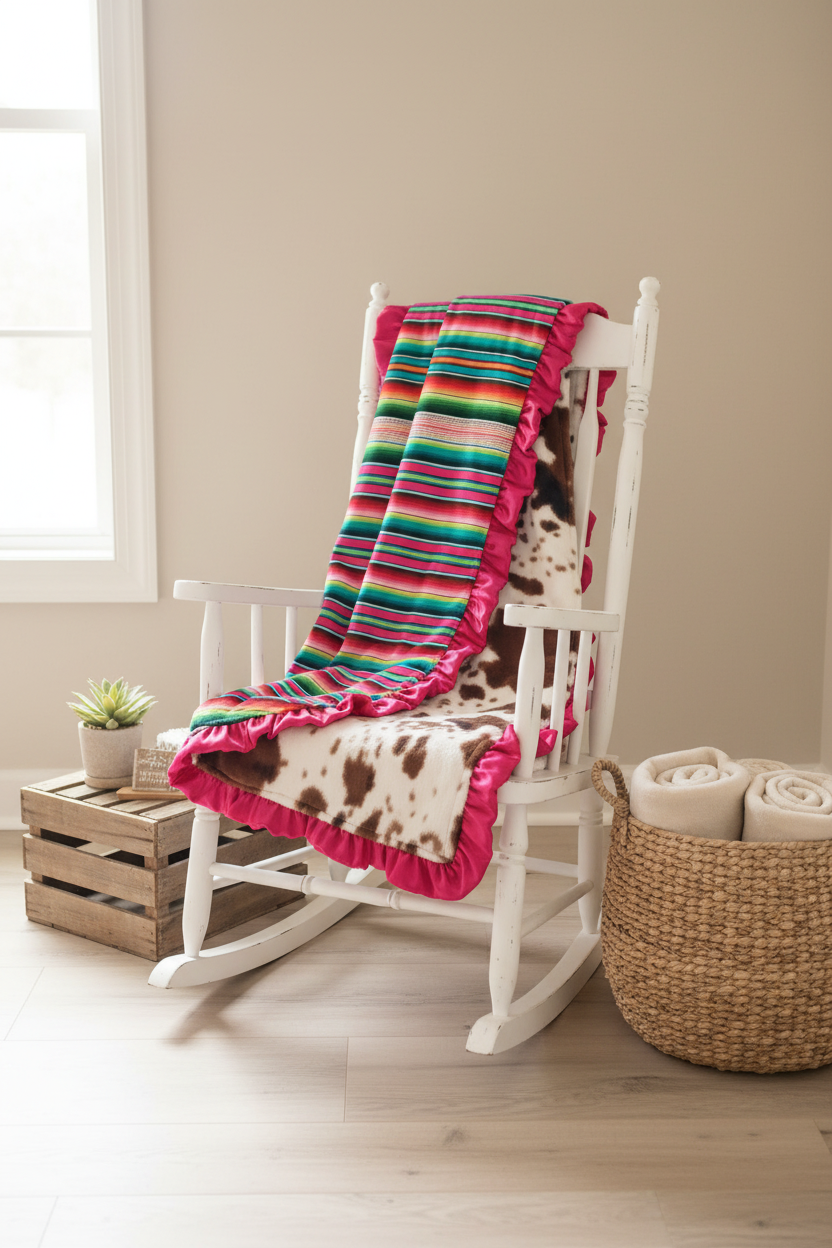 Serape and Cow Minky Western Blanket Rocking Chair