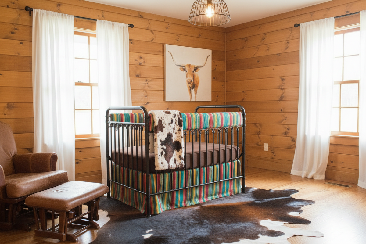 Serape and Cow Minky Western Nursery with Longhorn Art