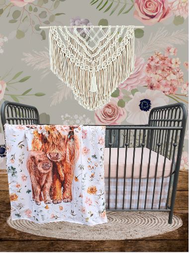 New Release Girl Crib Bedding- Garden Floral Highland Cow Western Baby & Toddler  Bedding Collection - DBC Baby Bedding Co 