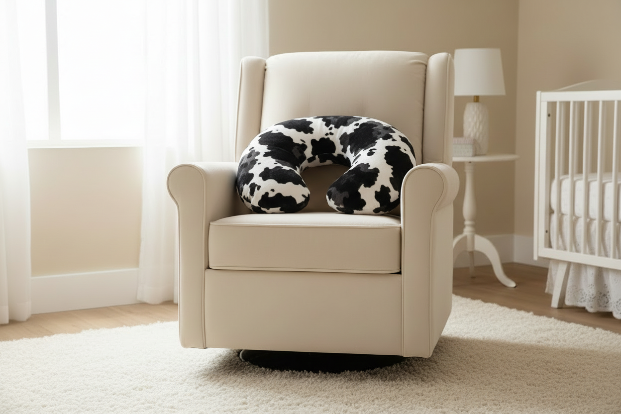 Storm Cow Minky and Minky Western Nursing Pillow Cover on Chair