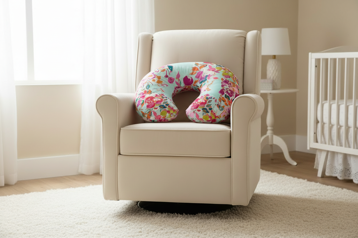 Summer Floral and Minky Nursing Pillow Cover on Chair