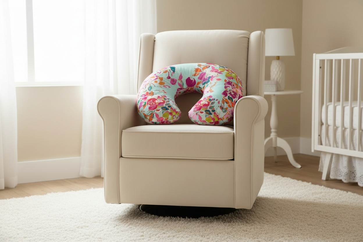 Summer Floral and Minky Nursing Pillow Cover on Chair