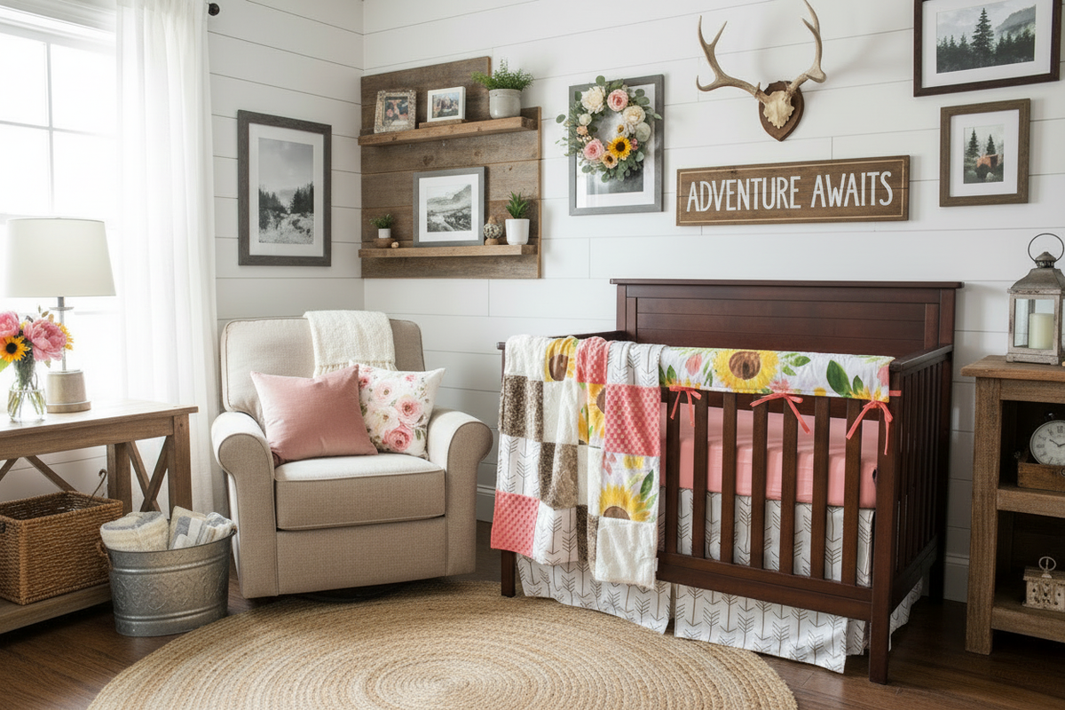 Sunflower Pink Fawn Bedding Rustic Woodland Nursery Pretty