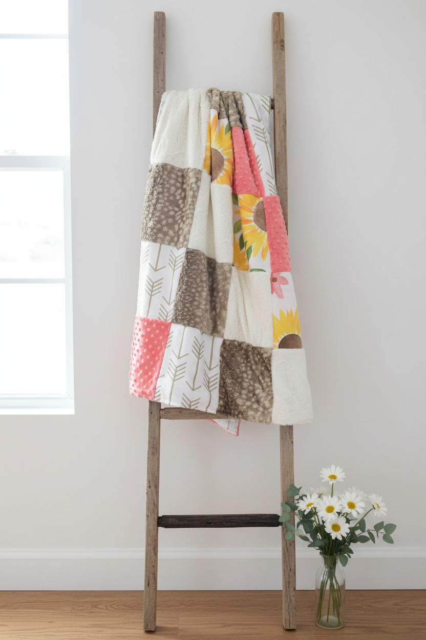 Sunflower Pink Fawn Patchwork Blanket Correct Lifestyle