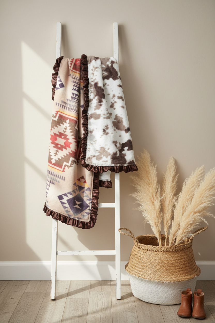 Tan Aztec and Brown Sugar Cow Minky Western Blanket