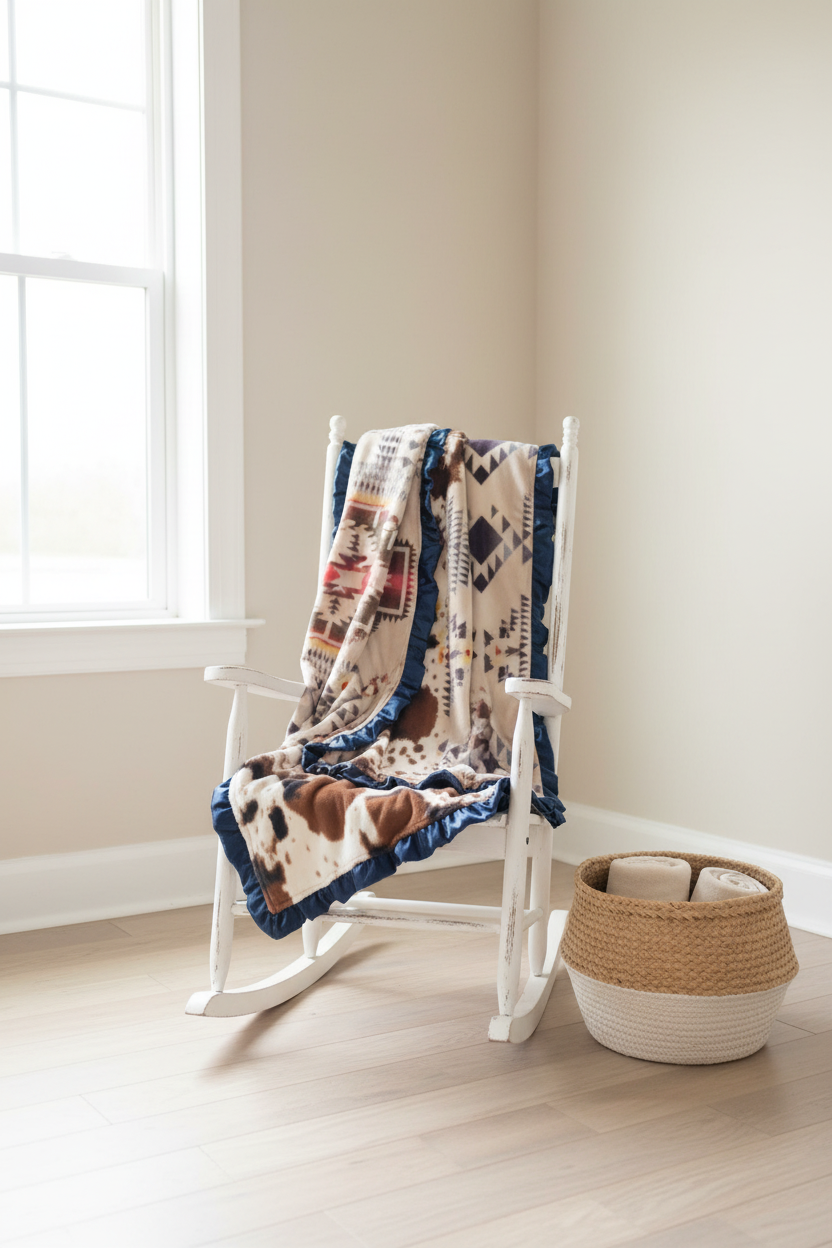 Tan Aztec and Cow Minky Western Blanket Clean Version