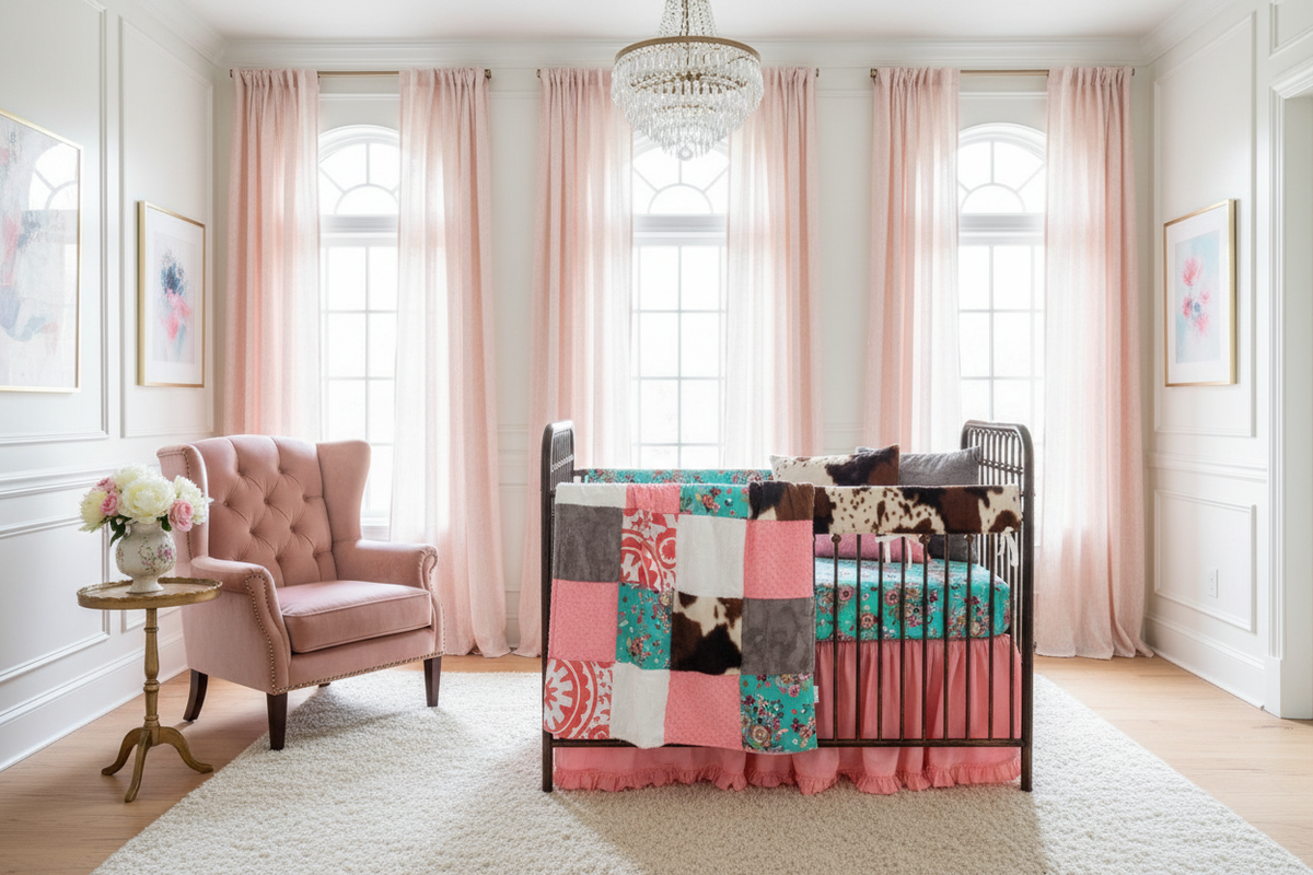 Turquoise Pink Cow Print Bedding Elegant Nursery Exact