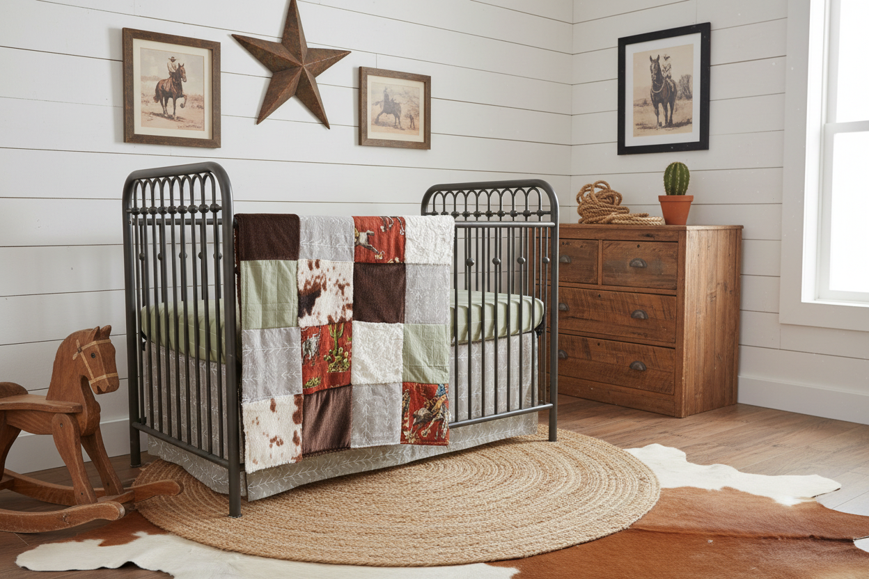 Vintage Cowboy and Cow Minky Western Boy Crib Bedding alternate angle