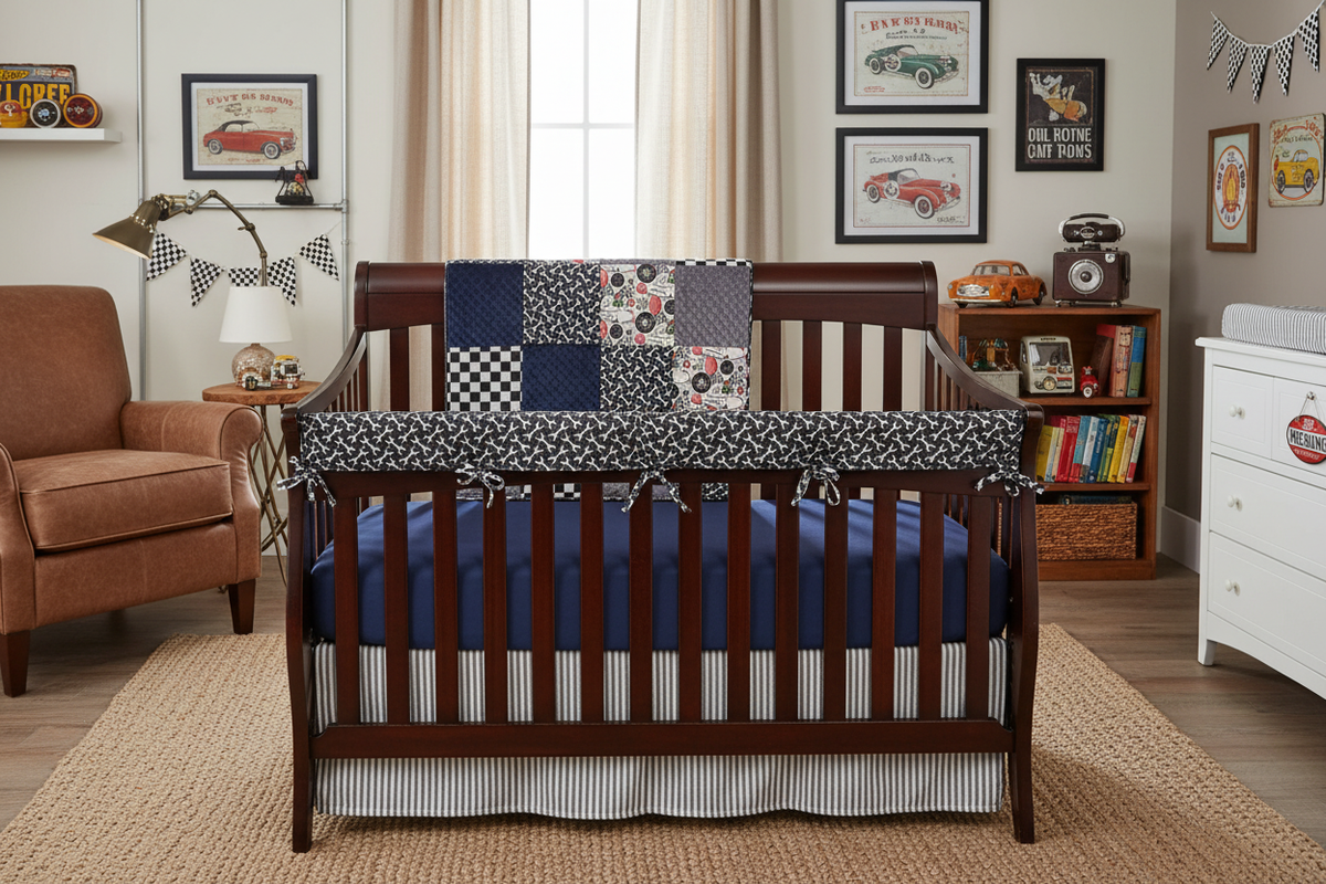 Vintage Race Car Nursery - Dark Wood Crib