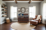 Western farmhouse nursery with gray shiplap and cowboy bedding - brown sheet