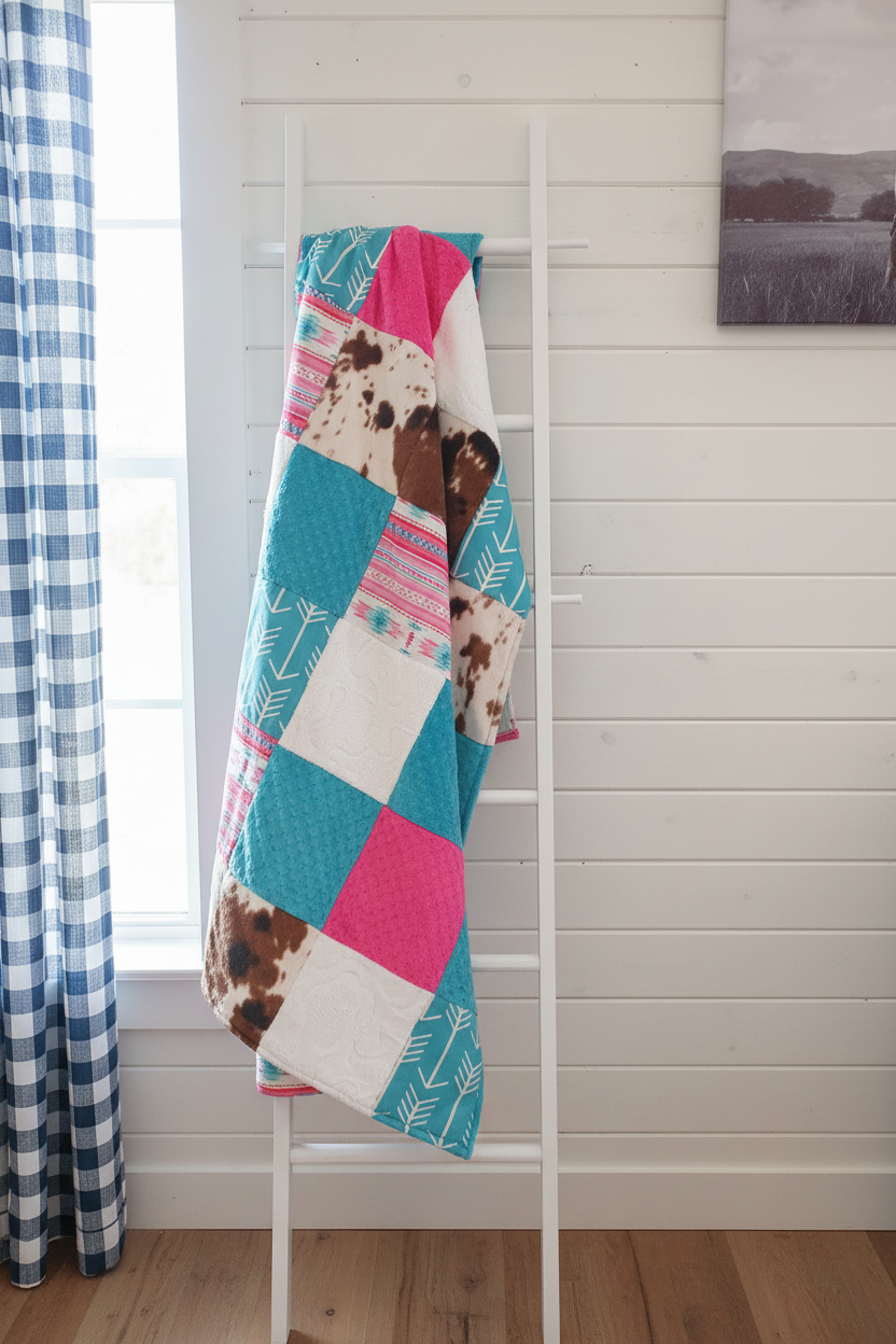 Western Patchwork Blanket on Ladder