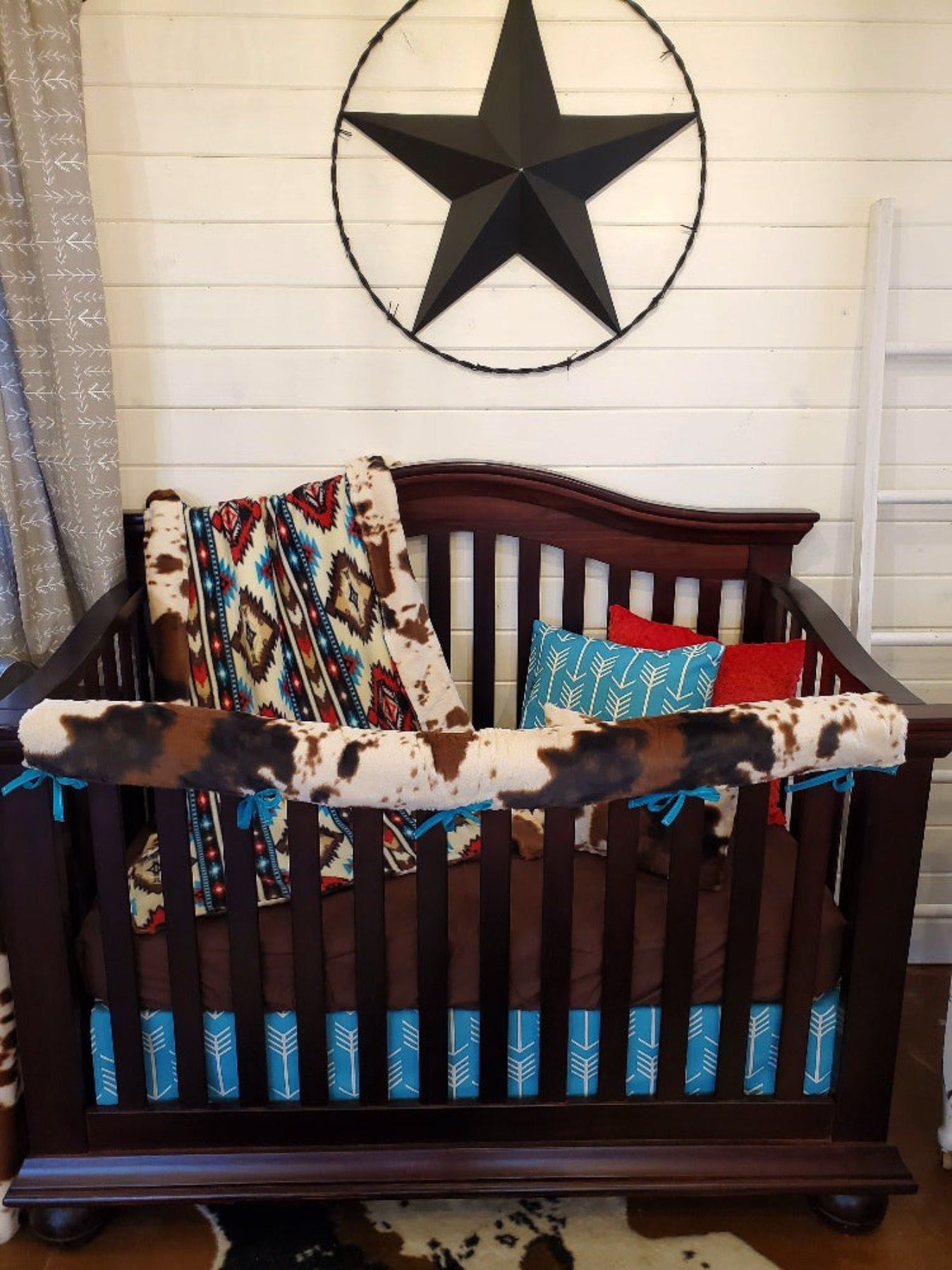 Boy Crib Bedding - Aztec and Cow Minky Western Crib Bedding - DBC Baby Bedding Co