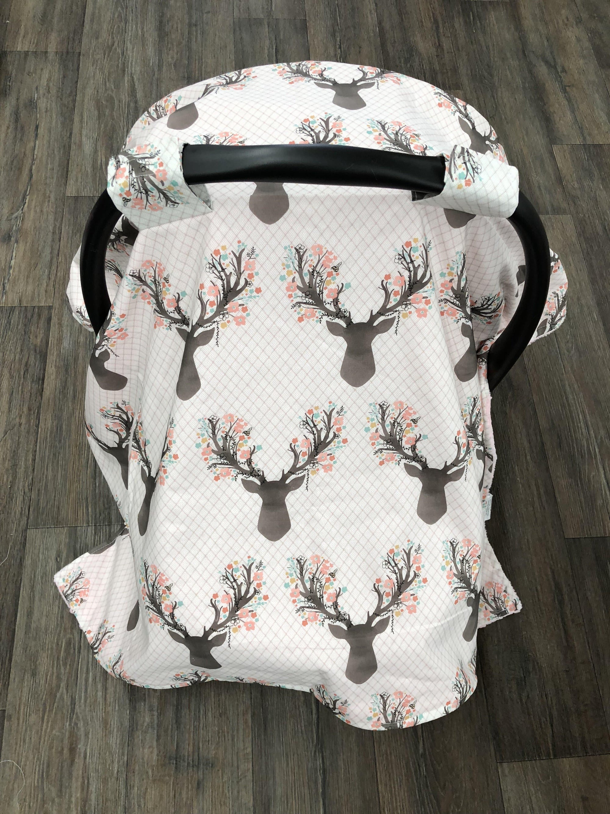 Carseat Tent - Fawn Tulip Carseat Canopy, Tent, Cover, Deer, Flowers - DBC Baby Bedding Co 