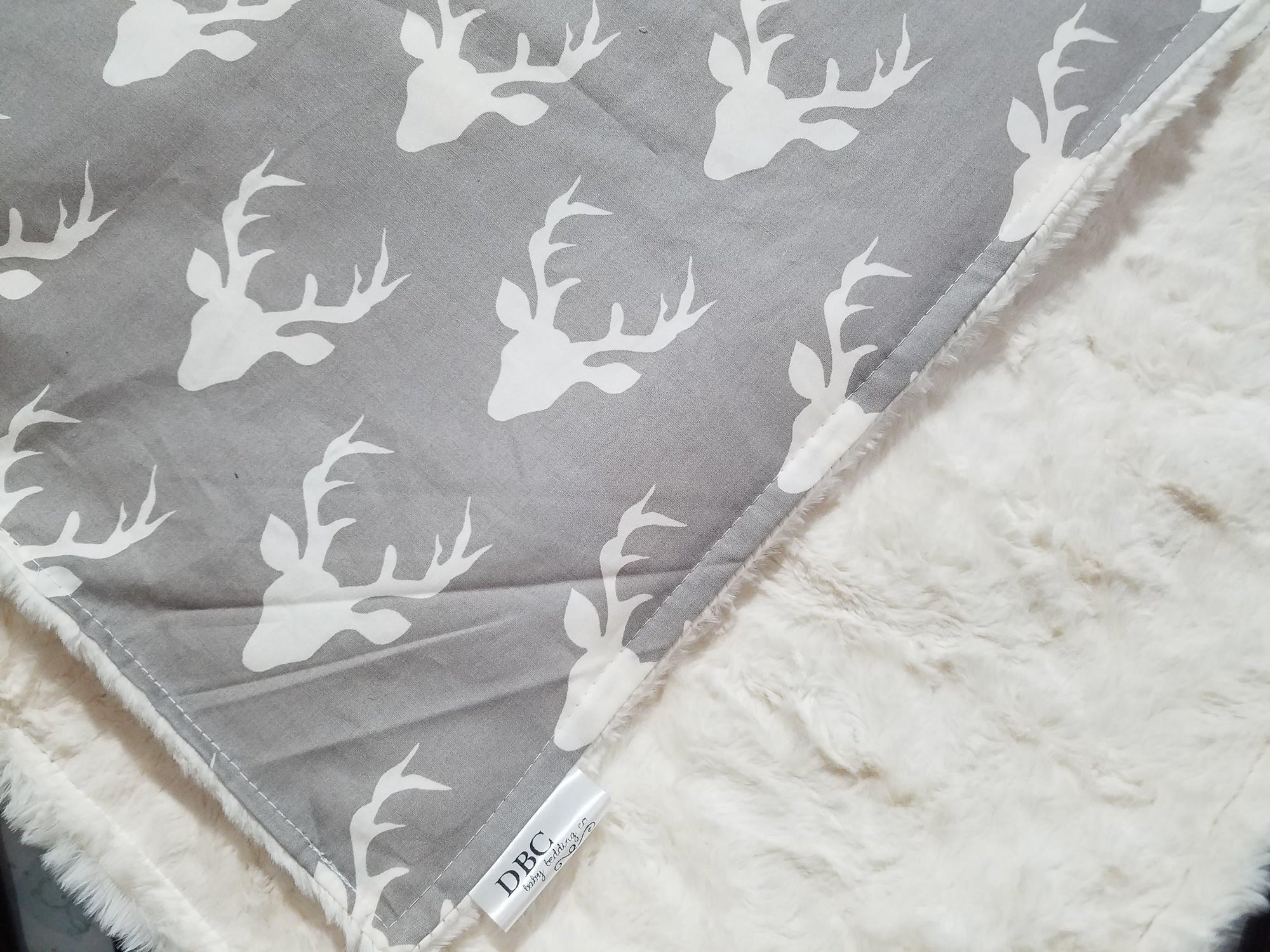Standard Blanket - Light Gray Buck and Ivory Crushed Minky Blanket - DBC Baby Bedding Co 