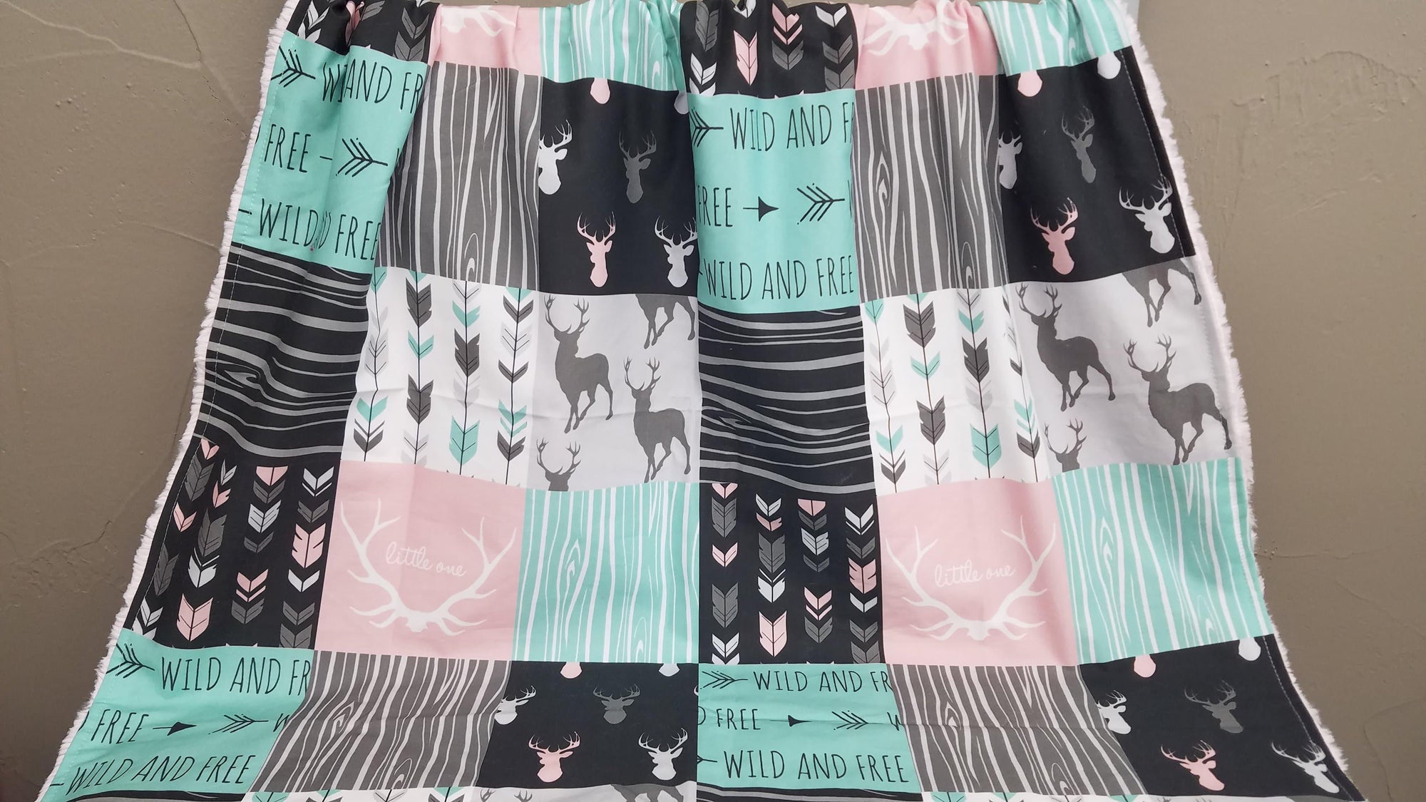 Standard Blanket - Little One Antler and Blush Minky Woodland Blanket - DBC Baby Bedding Co 