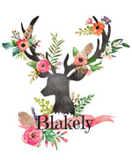 Standard blanket - Personalized Floral Deer Antlers - DBC Baby Bedding Co 