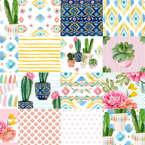Standard Blanket - 32x42 Patchwork Print Blanket, cactus, Aztec, flowers - DBC Baby Bedding Co 