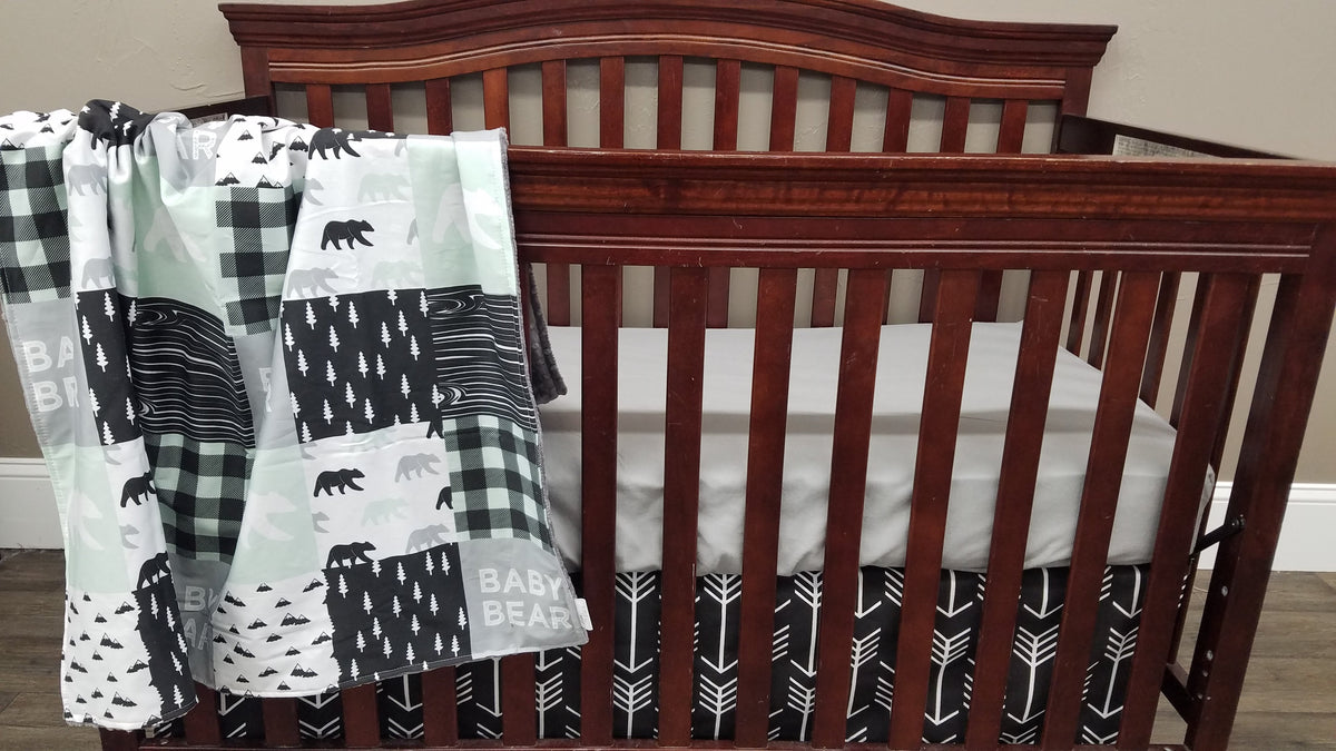 Boy Crib Bedding - Mint, Gray, Black Baby Bear - DBC Baby Bedding Co 