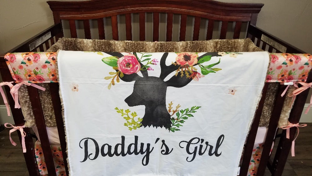 Custom Girl Crib Bedding Daddy s Girl Deer and Rose Woodland Baby Bedding Collection 3pc set