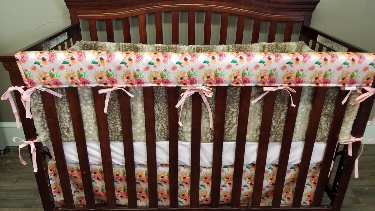 Custom Girl Crib Bedding - Daddy&#39;s Girl Deer and Rose Woodland Nursery Collection - DBC Baby Bedding Co 