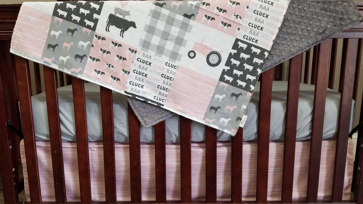 Custom Girl Crib Bedding - Farm Life and Tractor Farm Nursery Collection - DBC Baby Bedding Co 