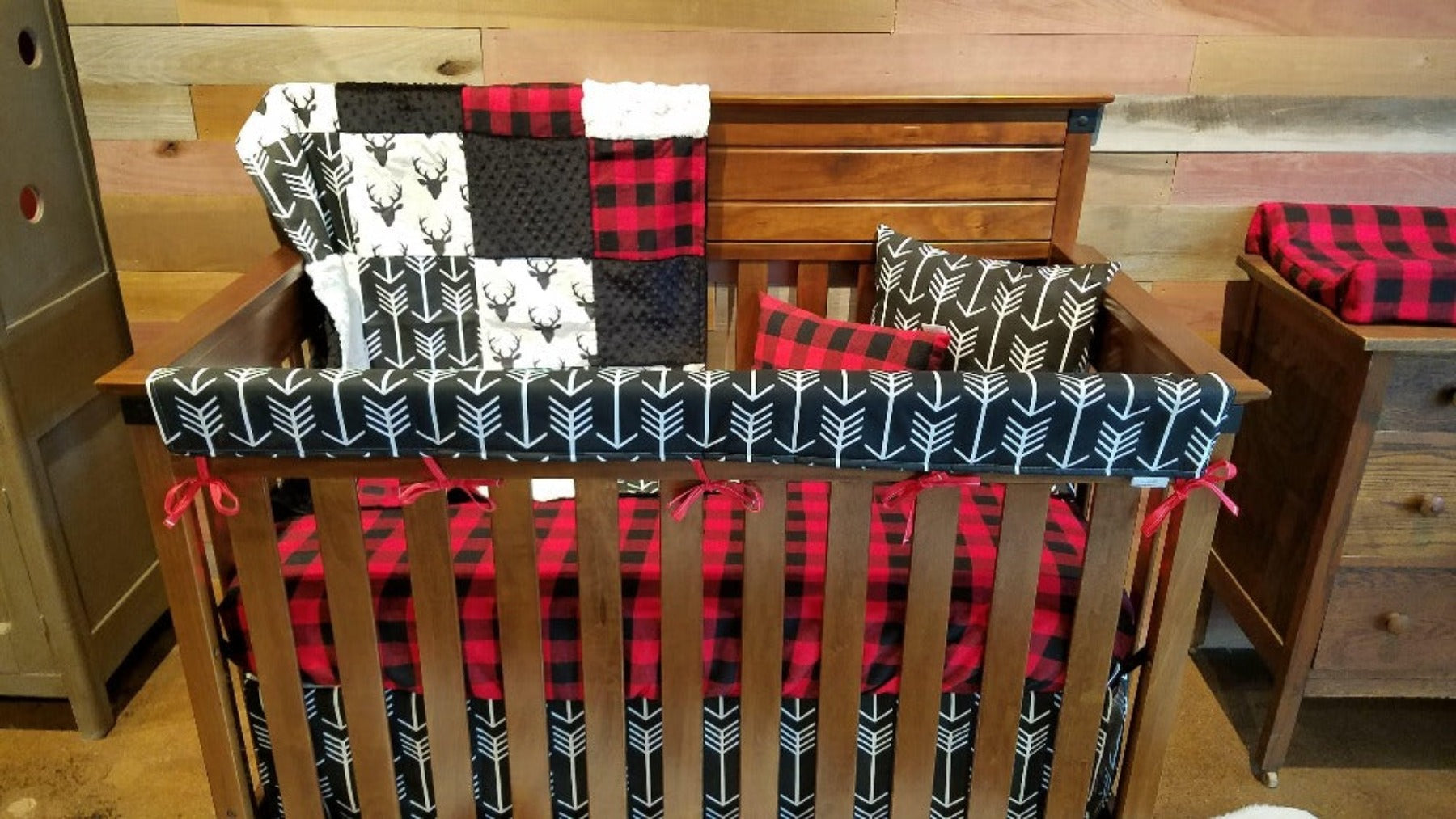 Red and black buffalo plaid crib sheet online