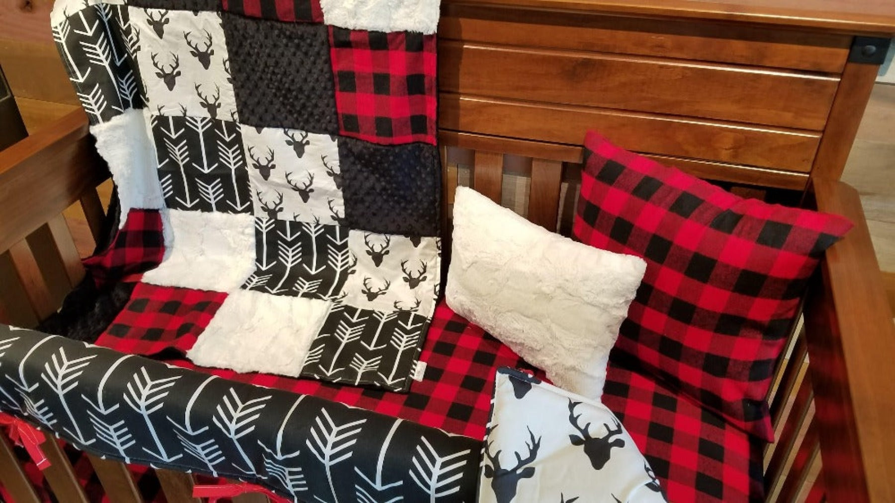 Buffalo Check Baby Crib Quilt, Red Buffalo Plaid Baby Blanket, Red and Black Crib Bedding, Woodland Forest Nursery Bedding, Boy or online Girl