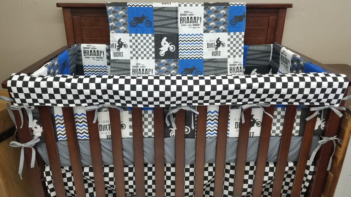 Custom Boy Crib Bedding - Dirt Bike, Race Flag Check, Motocross Collection - DBC Baby Bedding Co 