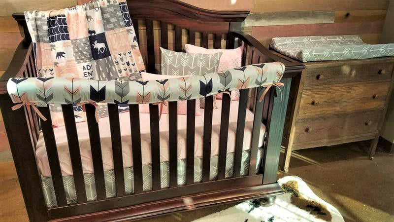 Custom Girl Crib Bedding - Adventure Moose Bear Woodland Crib Bedding - DBC Baby Bedding Co 