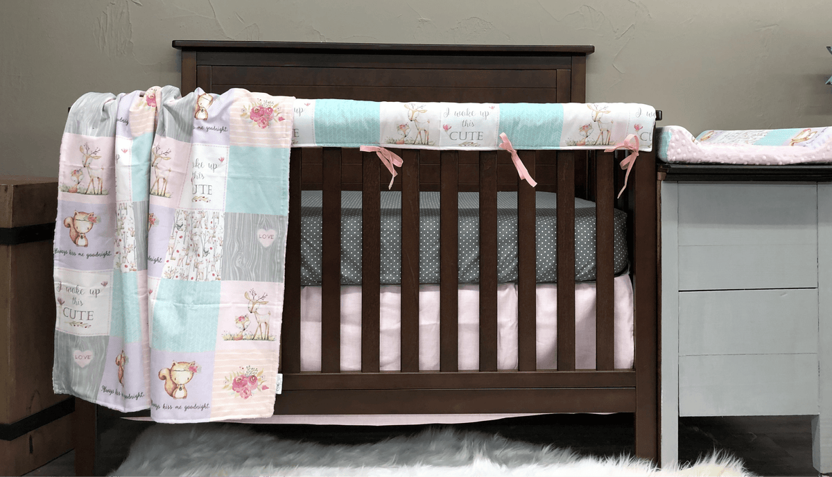 Custom Girl Crib Bedding - Forest Friends Woodland Nursery Collections - DBC Baby Bedding Co 