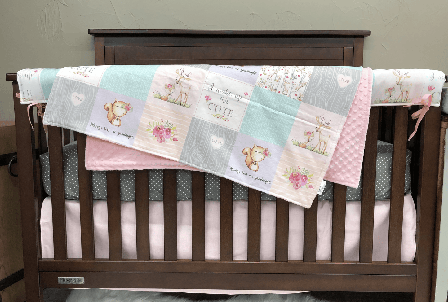 Custom Girl Crib Bedding - Forest Friends Woodland Nursery Collections - DBC Baby Bedding Co 