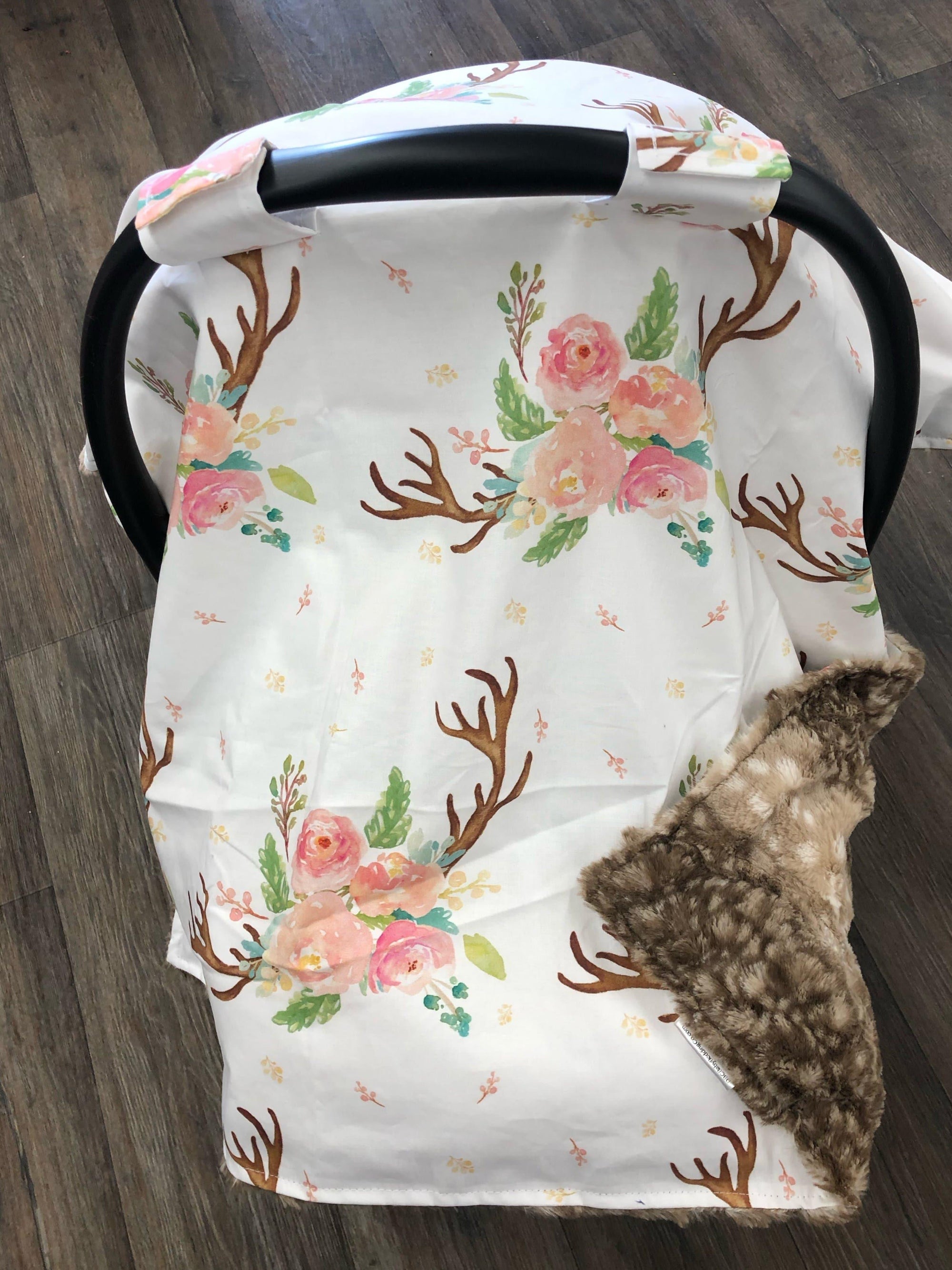 Custom Carseat Tent - Floral Antler Canopy - DBC Baby Bedding Co 