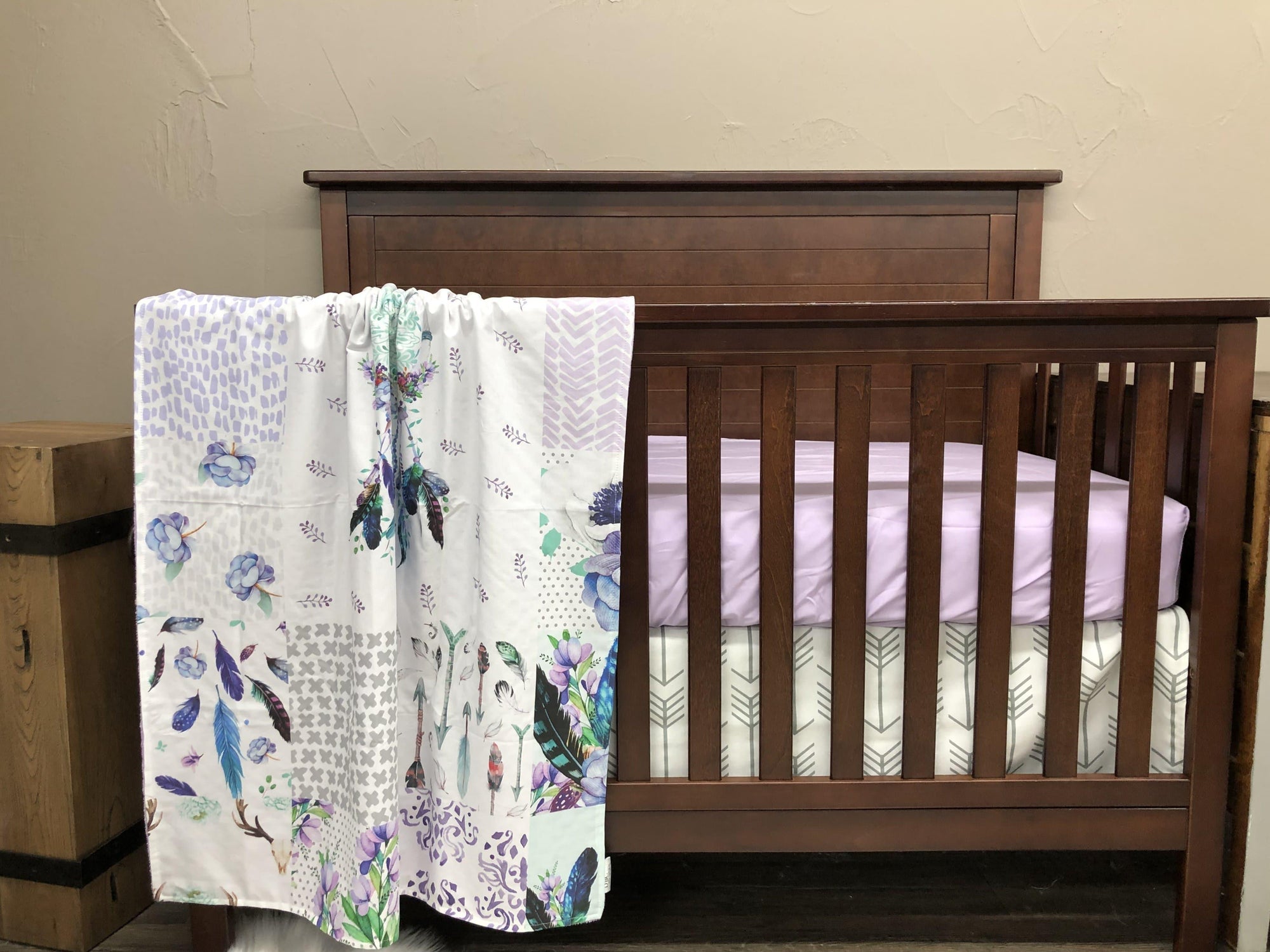 Custom Girl Crib Bedding - Lilac Boho Dreamcatcher Nursery Collection - DBC Baby Bedding Co 