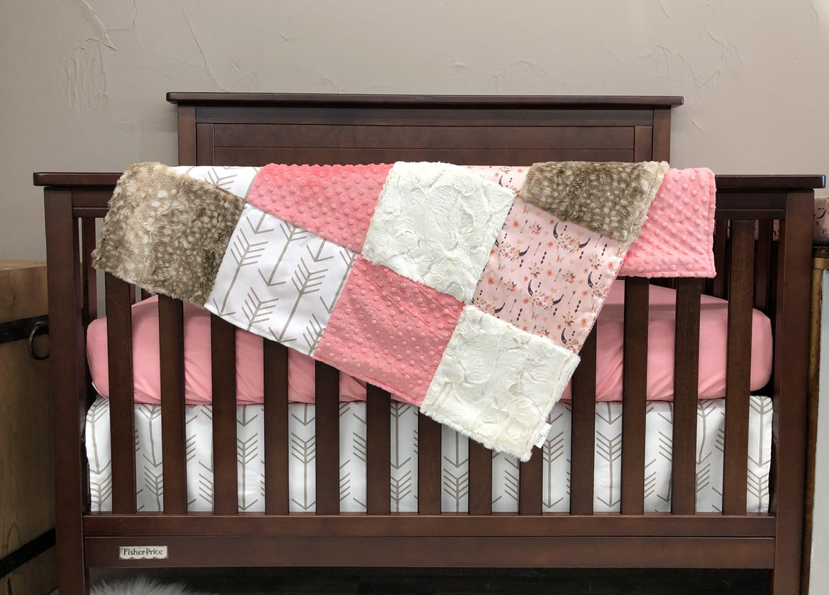 Custom Girl Crib Bedding - Steer and Fawn Minky Ranch Nursery Collection - DBC Baby Bedding Co 