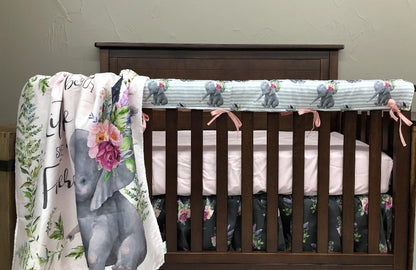 Custom Girl Crib Bedding - Elephant Nursery Collection - DBC Baby Bedding Co 