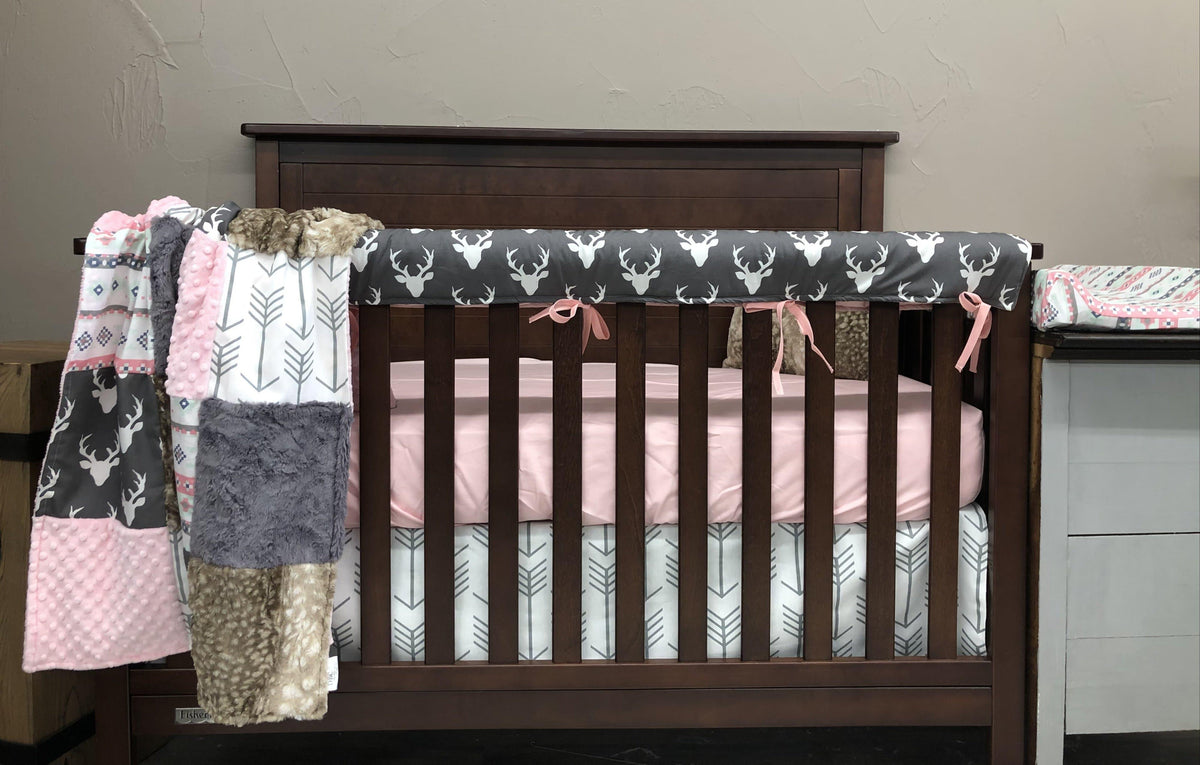 Girl Crib Bedding- Buck, Aztec, Arrow, Fawn Minky Woodland Collection - DBC Baby Bedding Co 
