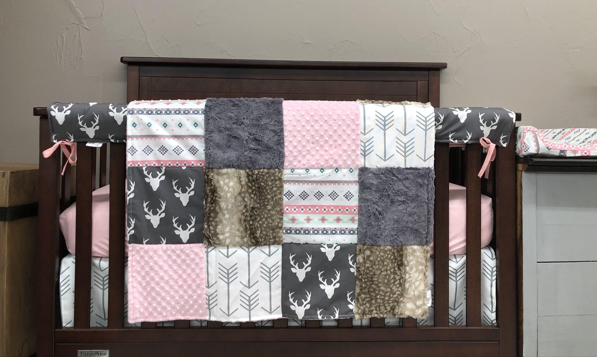 Girl Crib Bedding- Buck, Aztec, Arrow, Fawn Minky Woodland Collection - DBC Baby Bedding Co 