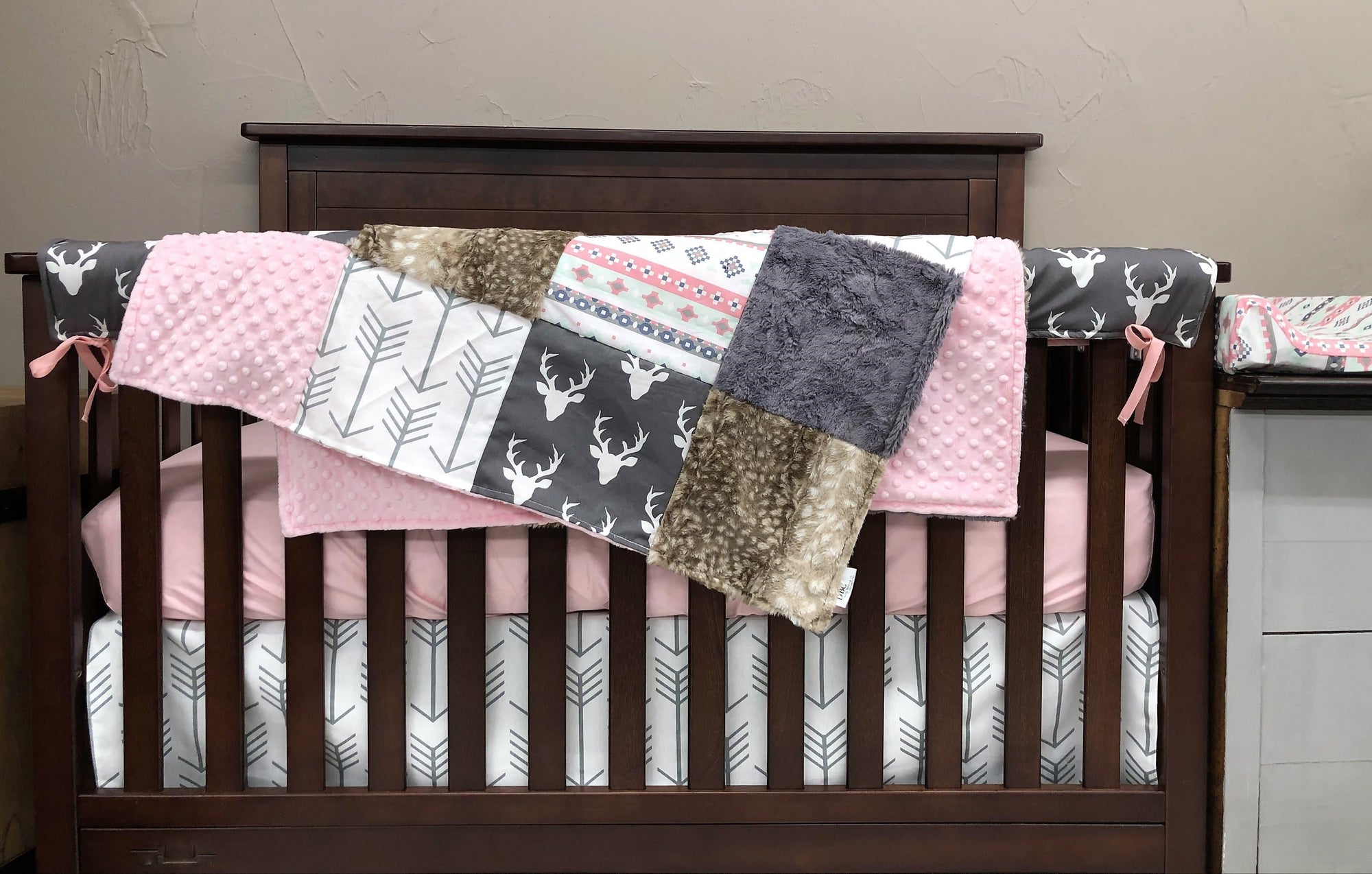 Girl Crib Bedding- Buck, Aztec, Arrow, Fawn Minky Woodland Baby Bedding Collection - DBC Baby Bedding Co 